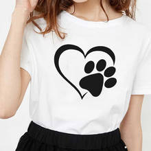 Camiseta com estampa de pata de cachorro, camiseta feminina estilosa e casual de verão, estilo harajuku, novo, 2020 2024 - compre barato