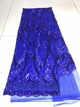 Azul real africano tecido de renda bordado nigeriano lantejoulas tecido de renda alta qualidade francês tule tecido de renda para o casamento feminino 2024 - compre barato