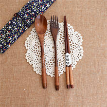 3Pcs Dinnerware Set Wooden Natural Cutlery Wooden Chopsticks Spoon Fork Set, Korean Handle Portable Tableware 8.5Inch посуда 2024 - buy cheap