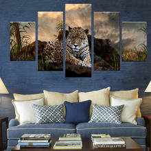 5 Panel Animal Leopards Modular Posters HD Printed Paintings Framework Wall Art Pictures Canvas Modern Home Decor 2024 - buy cheap