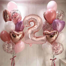 Globos de aluminio con forma de corazón y números para Baby Shower, Globos de látex con helio, confeti, decoraciones para fiesta de cumpleaños, 17 Uds. 2024 - compra barato