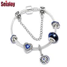 Seialoy Fashion Blue Crystal Glass Heart-shaped Beaded Shiny Starry Charm Bracelets For Women Original Silver Color Bracelet 2024 - buy cheap