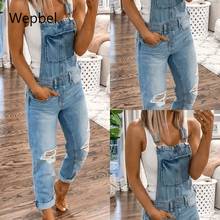 WEPBEL Plus Size Women Jeans Sports Shoulder Strap Ripped Denim Jumpsuit Women's Casual Jeans Overalls Female Denim Pants 2024 - buy cheap