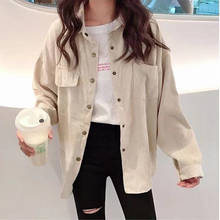 2021 New Fashion Woman Solid Vintage Blouse Shirt Single Breasted Turn Down Collar Long Sleeve Pocket Casual Corduroy Bf Jacket 2024 - buy cheap