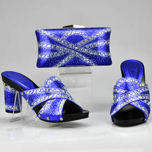 Conjunto de zapatos y bolsos a juego para mujer, conjunto de zapatos y bolsos nigerianos decorado con diamantes de imitación, Color azul real 2024 - compra barato