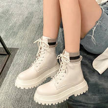 Лоскутные вязаные Модные ботильоны на платформе для женщин, Белая обувь, высокие массивные ботинки из искусственной кожи, женская обувь Martin на шнуровке 2024 - купить недорого