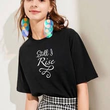 Ainda i rising camiseta feminina estampada de verão, gola redonda, algodão, manga curta, camiseta feminina engraçada, top solto, preto e branco 2024 - compre barato