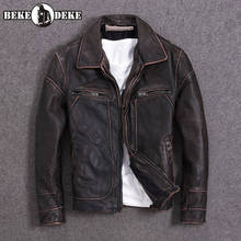 Vintage Red Brown Men American Casual Style Leather Jacket 5XL Genuine Cowhide Autumn Leather Coat Biker Jackets 2024 - buy cheap