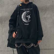 Nicemix streetwear solto camiseta grande lua personagem letras impressão gráfica moletom harajuku coreano inverno 2024 - compre barato