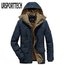URSPORTTECH, брендовая зимняя куртка, Мужская парка, толстая, теплая, плюс бархат, зимнее пальто, мужская верхняя одежда, куртки с капюшоном и пальто размера плюс 7XL 2024 - купить недорого