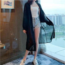 2021 Summer Sun Protection Clothing Loose Women Cardigan Long Sleeve Chiffon Outerwear Thin Solid Color V-Neck Cardigan 2024 - buy cheap