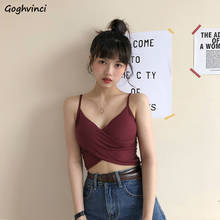 Camis top chic sexy feminino, blusa curta de malha com alça espaguete, estilo coreano moda feminina chique 2024 - compre barato