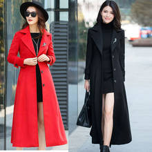 Women Winter 2019 Coats Autumn and Winter Classic Solid Color Belt Large Size Wool Coat Slim Thin Thick Long Hair Coat Female 2024 - buy cheap