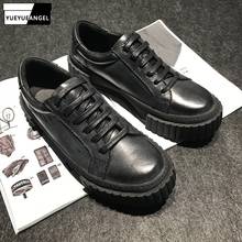 Vintage Genuine Cow Leather Casual Shoes Men Lace Up Black Flat Shoes Round Toe Luxury Street Hip Hop Sneakers Trainers Footwear 2024 - buy cheap