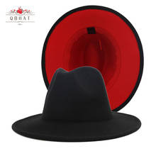 Фетровая шляпа QBHAT с широкими полями для мужчин и женщин, фетровая шляпа в стиле пэчворк, с шерстью, в стиле джаз, для торжественных случаев, чёрная, красная 2024 - купить недорого