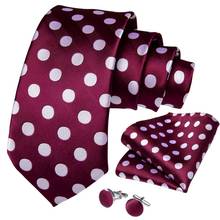 Шелковый мужской галстук, красный, винный, белый, в горошек, Свадебный галстук для мужчин, галстук Handky, запонки, набор, DiBanGu, дизайнерские, вечерние, деловые, модные, SJT-7332 2024 - купить недорого