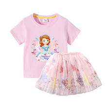 Летняя одежда для маленьких девочек, рубашка принцессы Софии и сетчатая юбка, костюм из двух предметов, красивая детская одежда, комплект детской одежды в Корейском стиле 2024 - купить недорого