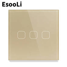 EsooLi Gold 3 Gang 1 Way EU/UK Standard Light Switch Wall Touch Sensor mute Switch,Crystal Glass switch power,luxury Wall Touch 2024 - buy cheap