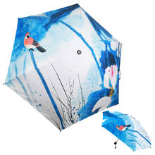 Paraguas Anti-UV Guarda-chuva Mini Pintura A Óleo Sol Compacto Guarda-chuva Das Mulheres Chuva Parasol Chuvas Pássaro Portátil Dobrável De Viagem Azul 2024 - compre barato