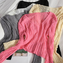 Модный новый корейский пуловер с V-образным вырезом тонкая Солнцезащитная рубашка Топы женские полого льняного узора вязаный свитер женские топы весна лето 2024 - купить недорого