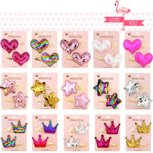 2Pcs/set Sequins Cartoon Love Heart Crown Hair Clips for Girls Handmade Boutique Hairgrips Baby Clips Kids Hair Accessories 035 2024 - buy cheap