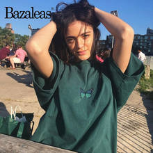 Bazaleas Fashion Green T-shirt Short Sleeve Tee Punk Butterfly embroidery women t shirt Loose Tops 2024 - buy cheap