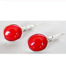 Hot Sell lady's handmade 925 Silver red coral Leverback Earrings 1 1/10" valentine's Natural bread silver big earrings 2024 - buy cheap