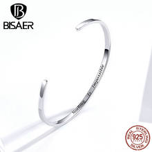 cuff bangles BISAER 925 sterling silver nothing is impossible women cuff bangles bracelets for women brave silver jewelry ECB160 2024 - buy cheap