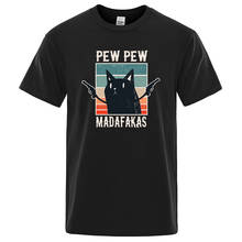 Новинка, забавная Винтажная футболка с кошкой, Pew Madafakas, Мужская футболка с коротким рукавом, летние топы, футболка, футболка с круглым вырезом, уличная одежда 2024 - купить недорого