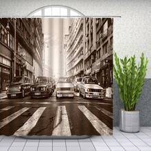 City street building car sidewalk Nostalgia Black white style Shower Curtains Bathroom Decor Waterproof Cloth Curtain Set Cheap 2024 - buy cheap