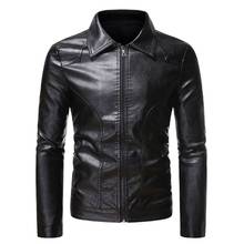 2021Spring and Autumn Fashion Casual Men's Solid Color Lapel Zipper Pocket Slim PU Motorcycle Men's Leather Jacket 2024 - buy cheap