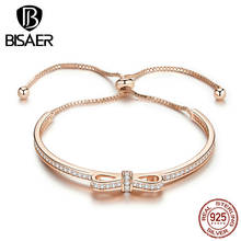 BISAER-pulsera de plata de ley 925 con lazo para mujer, brazalete con cadena de tenis, circonita cúbica, ECB108 2024 - compra barato