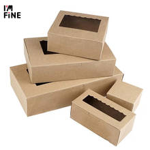 Подарочная коробка из крафтовой бумаги с окошком, 5 шт., коробка для свадебной вечеринки, белые точки, коробка для упаковки пищевых продуктов, синие конфеты, кекс и печенья 2024 - купить недорого