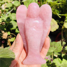 Tamanho grande!! cristal em pó esculpido à mão em quartzo rosa natural ornamentos joia estátua anjo da paz 2024 - compre barato