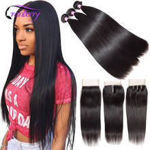 Cranberry Hair Bone Straight Hair Bundles With Closure 100% Remy Peruvian Human Hair Bundles With Closure Free Middle Three Part 2024 - buy cheap