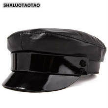 Chapéu militar elegante feminino da moda de outono-couro legítimo snapback de lazer 2024 - compre barato