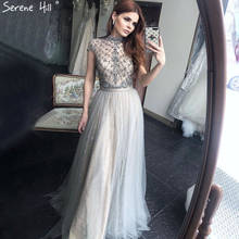 Sleeveless A-Line Diamond Beading Prom Dresses 2020 Dubai Grey High-end O-Neck Sexy Evening Gown Real Photo BLA70142 2024 - buy cheap