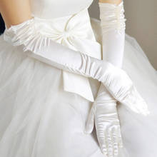Guantes de novia para boda, 1 par, rojo, negro, blanco, marfil, largo, con cuentas, satinado, elegante para mujeres, guantes de novia 2024 - compra barato