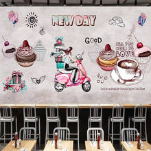 Custom Mural Wallpaper Hand-painted Retro Fashion Dessert House Cake Shop Background Wall 2024 - buy cheap