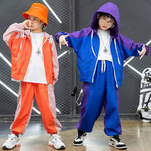 Trajes de Hip Hop para niños y niñas, traje de camuflaje con capucha, Tops, pantalones, traje de Hip Hop naranja/azul, ropa de actuación de Jazz BL5701 2024 - compra barato