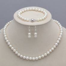 New 7-8mm Natural Freshwater Pearl Necklace Bracelet Earrings Set 18" 7.5"AA 2024 - buy cheap