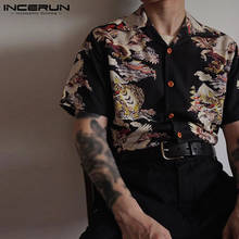 INCERUN Men Printed Shirt Streetwear Turn Down Collar Short Sleeve Casual Hawaiian Shirts 2021 Summer Vintage Camisa Masculina 2024 - buy cheap