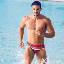 Biquíni masculino listrado, triângulo colorido da moda de praia, secagem rápida, roupa de banho para homens 2024 - compre barato