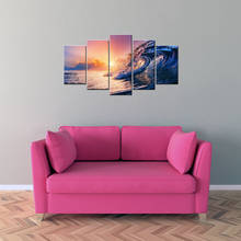 Arte de pared para oficina, cocina, arte moderno, impresiones en lienzo de olas azules del mar, puesta de sol rosa, decoración de pared para sala de estar y dormitorio 2024 - compra barato