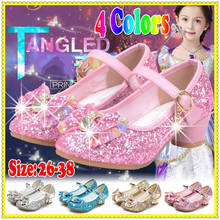 Princess Kids Leather Shoes For Girls Flower Casual Glitter Children High Heel Girls Shoes Butterfly Knot Blue Pink Silver 2024 - buy cheap