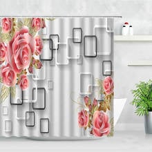 Juego de cortina de ducha Floral 3D, rosa, flor, fondo moderno de moda, decoración de pared, cortinas de baño de tela de poliéster impermeables 2024 - compra barato