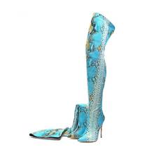 Sexy Pink Orange Blue Python Patched Leather Thigh Boots Thin Heel Over The Knee Boots Fashion Ladies Multi Snakeskin  Bottes 2024 - buy cheap