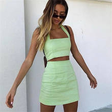 Vintage Bodycon Party Women Co-ord Set Fashion 2020 Two 2 Piece Outfits Halter Backless Crop Top And High Waist Mini Skirt Sets 2024 - buy cheap