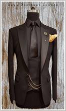 Novo terno masculino lapela alta qualidade preto, ternos de 3 peças, slim fit, smoking, smoking, casamento (jaqueta + calça + colete), 2021 2024 - compre barato