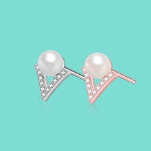 New Girl 925 Sterling Silver Earrings Noble V Letter Pearl Pendant Design Solid Silver Earrings Rose Gold Not Allergic Bijoux 2024 - buy cheap